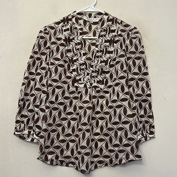 Trina Turk Brown White  Leaf Patterned  Women's Blouse Size S EUC - Picture 2 of 8